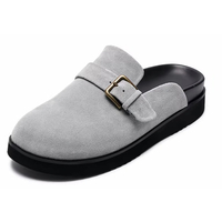 Замшевые сандалии-биркенштоки с подъёмом +5 см — серые, для дома и улицы